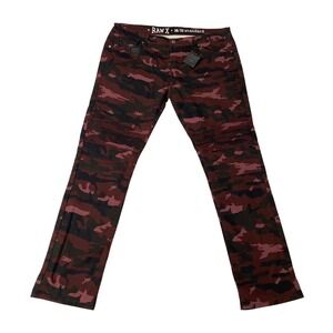 Raw X Mens Red Camo Moto Pants 38x32 Standard Fit Stretch Camouflage Ribbed Knee